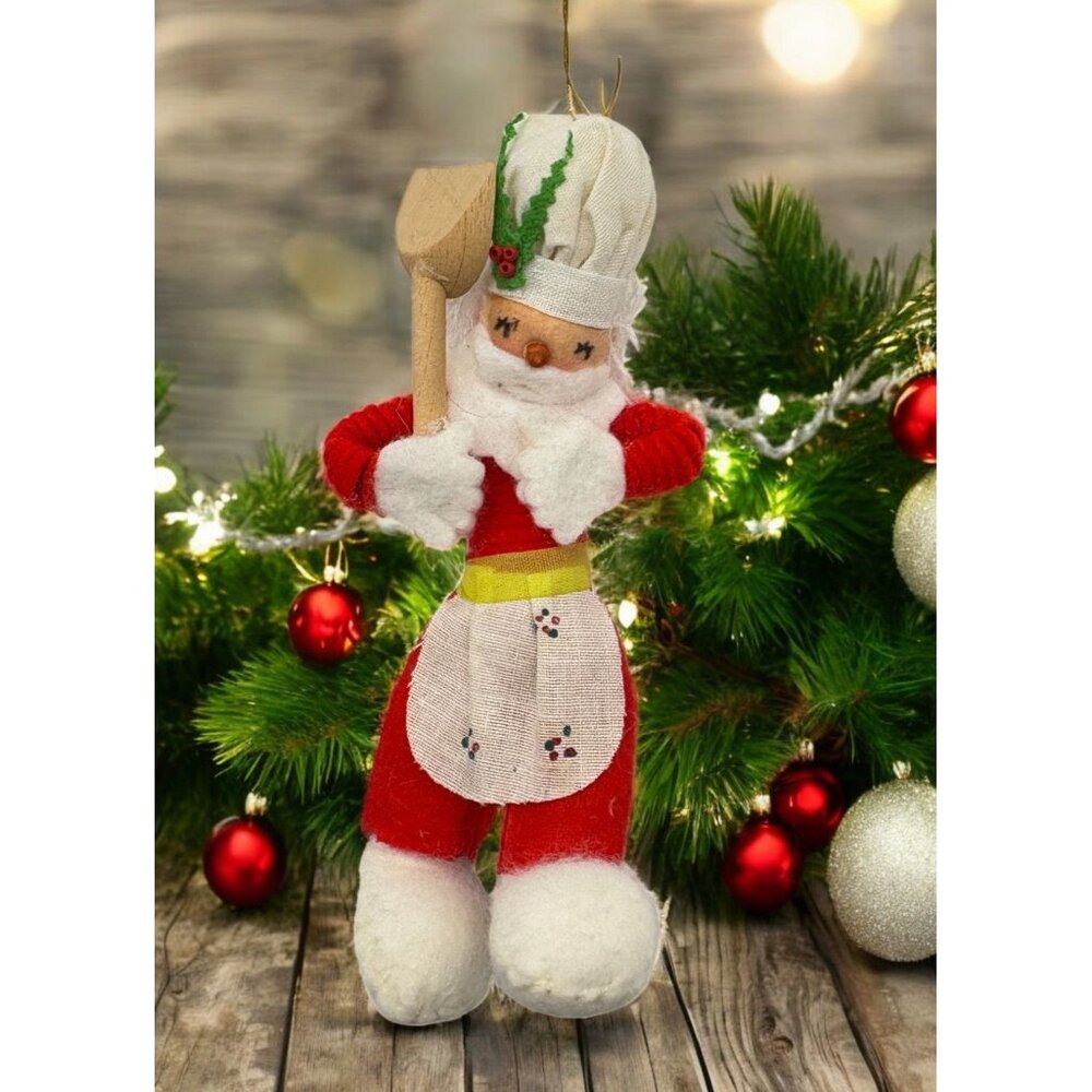 Vintage Santa Chef Christmas Tree Ornament Baker Cook Bendable Arms Legs